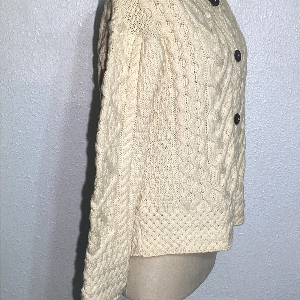 Carraigdonn 100% merino wool Cable Knit Cream Sweater size large - Picture 9 of 13